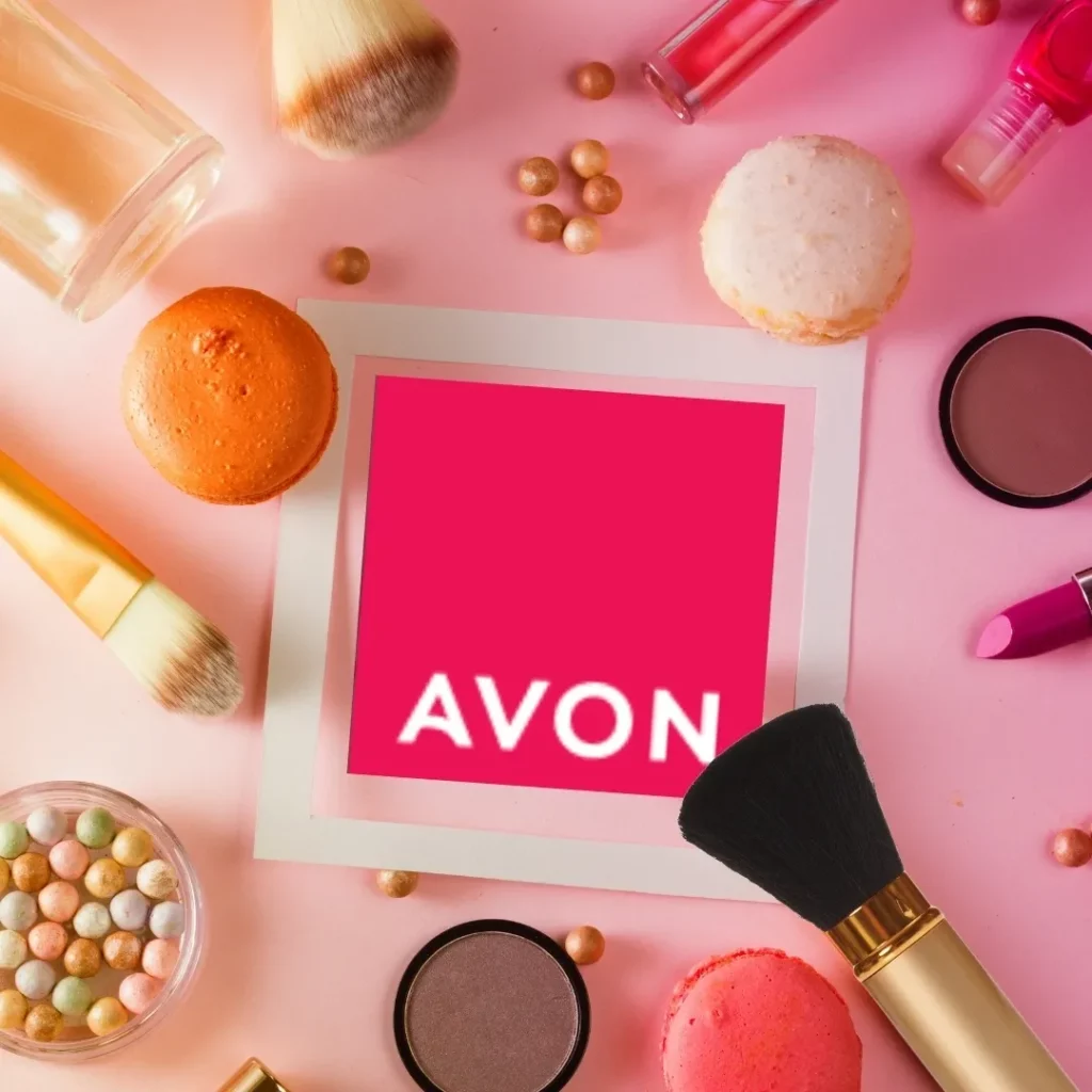 Avon makeup spread around the Avon logo.