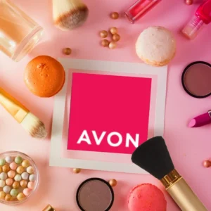 Avon makeup spread around the Avon logo.